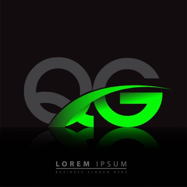 İlk harf QG logotype şirketi adı yeşil ve siyah swoosh tasarımı. iş ve şirket kimliği için vektör logosu.