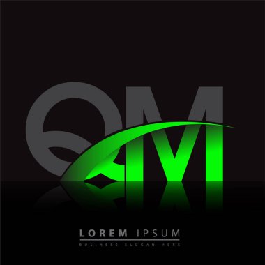 İlk harf QM logotype şirket adı yeşil ve siyah swoosh tasarımı. iş ve şirket kimliği için vektör logosu.