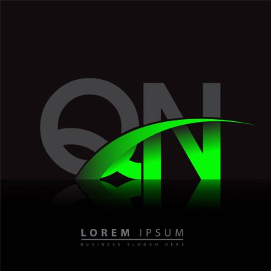 İlk harf QN logotype şirketi ismi yeşil ve siyah Swoosh tasarımı. iş ve şirket kimliği için vektör logosu.