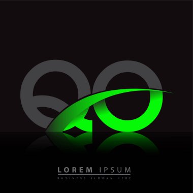 İlk harf QO logotype şirket adı yeşil ve siyah swoosh tasarımı. iş ve şirket kimliği için vektör logosu.