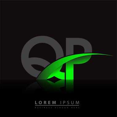 İlk harf QP logotype şirket adı yeşil ve siyah swoosh tasarımı. iş ve şirket kimliği için vektör logosu.