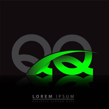 İlk harf QQ logotype şirketi ismi yeşil ve siyah Swoosh tasarımı. iş ve şirket kimliği için vektör logosu.