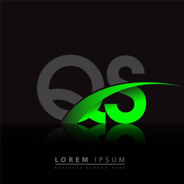 İlk harf QS logotype şirket ismi yeşil ve siyah swoosh tasarımı. iş ve şirket kimliği için vektör logosu.