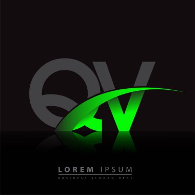 İlk harf QV logotype şirket adı yeşil ve siyah swoosh tasarımı. iş ve şirket kimliği için vektör logosu.