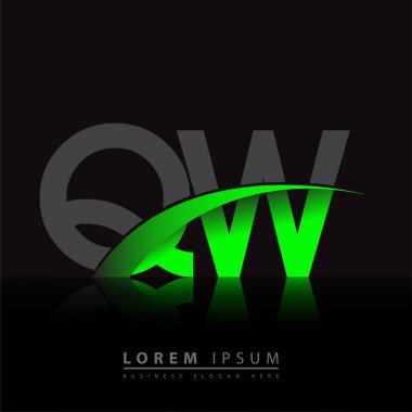 İlk harf QW logotype şirketi ismi yeşil ve siyah Swoosh tasarımı. iş ve şirket kimliği için vektör logosu.