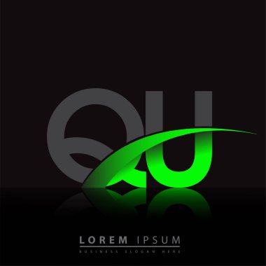 İlk harf QU logotype şirket adı yeşil ve siyah swoosh tasarımı. iş ve şirket kimliği için vektör logosu.