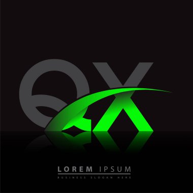 İlk harf QX logotype şirket adı yeşil ve siyah swoosh tasarımı. iş ve şirket kimliği için vektör logosu.