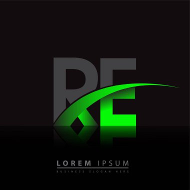 İlk harf RE logotype şirket adı yeşil ve siyah swoosh tasarımı. iş ve şirket kimliği için vektör logosu.