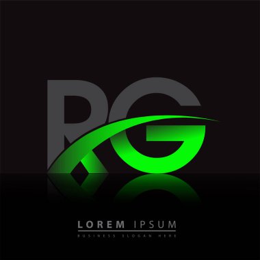İlk harf RG logotype şirketi adı yeşil ve siyah Swoosh tasarımı. iş ve şirket kimliği için vektör logosu.
