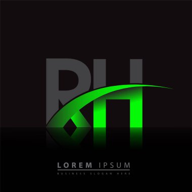 İlk harf RH logotype şirketinin adı: Renkli yeşil ve siyah Swoosh tasarımı. iş ve şirket kimliği için vektör logosu.