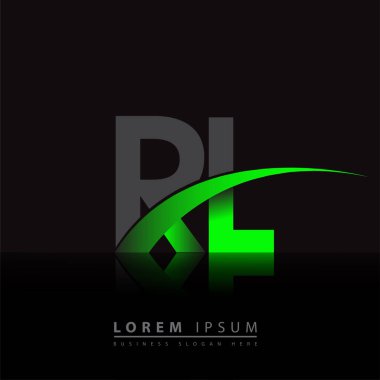 İlk harf RL logotype şirket adı yeşil ve siyah swoosh tasarımı. iş ve şirket kimliği için vektör logosu.