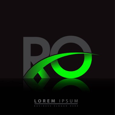 İlk harf RO logotype şirket adı yeşil ve siyah Swoosh tasarımı. iş ve şirket kimliği için vektör logosu.