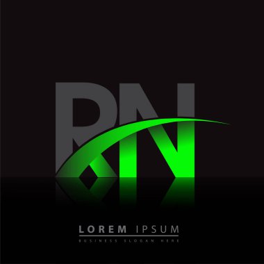 İlk harf RN logotype şirketinin adı: Renkli yeşil ve siyah Swoosh tasarımı. iş ve şirket kimliği için vektör logosu.