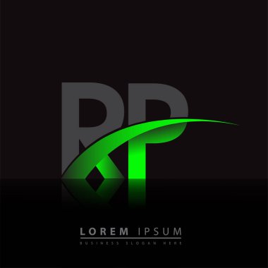İlk harf RP logotype şirketinin adı: Renkli yeşil ve siyah Swoosh tasarımı. iş ve şirket kimliği için vektör logosu.