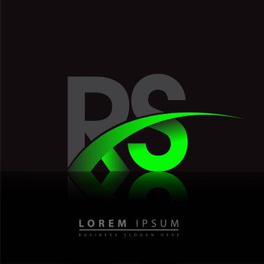 İlk harf RS logotype şirketi ismi yeşil ve siyah Swoosh tasarımı. iş ve şirket kimliği için vektör logosu.