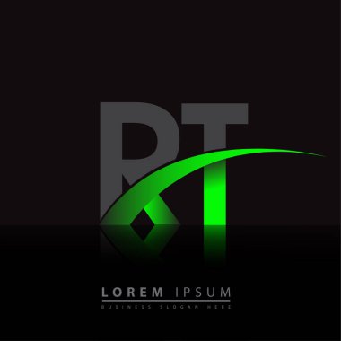 İlk harf RT logotype şirketi adı yeşil ve siyah Swoosh tasarımı. iş ve şirket kimliği için vektör logosu.