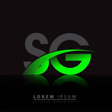 İlk harf SG logotype şirket adı yeşil ve siyah swoosh tasarımı. iş ve şirket kimliği için vektör logosu.