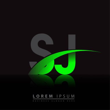 İlk harf SJ logotype şirket adı yeşil ve siyah swoosh tasarımı. iş ve şirket kimliği için vektör logosu.