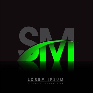 İlk harf SM logotype şirket adı yeşil ve siyah Swoosh tasarımı. iş ve şirket kimliği için vektör logosu.