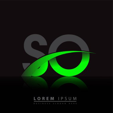 İlk harf So logotype şirket adı: Renkli yeşil ve siyah Swoosh tasarımı. iş ve şirket kimliği için vektör logosu.