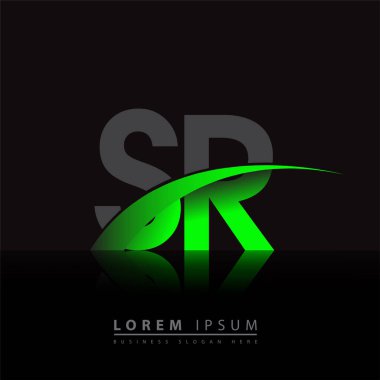 İlk harf SR logotype şirketi ismi yeşil ve siyah Swoosh tasarımı. iş ve şirket kimliği için vektör logosu.