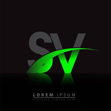 İlk harf SV logotype şirket adı yeşil ve siyah swoosh tasarımı. iş ve şirket kimliği için vektör logosu.