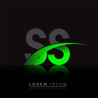 İlk harf SS logotype şirketi ismi yeşil ve siyah Swoosh tasarımı. iş ve şirket kimliği için vektör logosu.