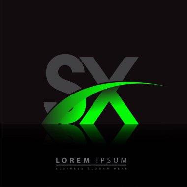 İlk harf SX logotype şirket adı yeşil ve siyah swoosh tasarımı. iş ve şirket kimliği için vektör logosu.