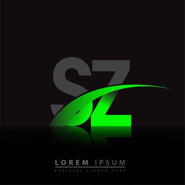İlk harf SZ logotype şirket adı yeşil ve siyah swoosh tasarımı. iş ve şirket kimliği için vektör logosu.