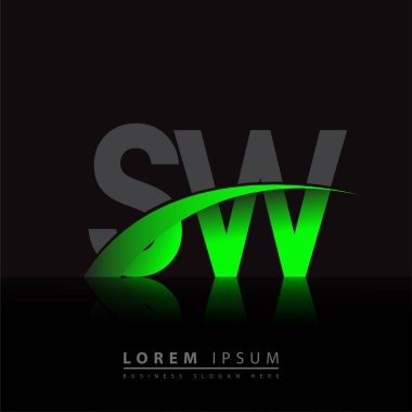 İlk harf SW logotype şirketi ismi yeşil ve siyah Swoosh tasarımı. iş ve şirket kimliği için vektör logosu.