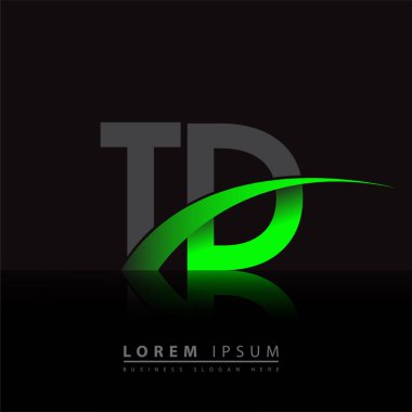 İlk harf TD logotype şirketi ismi yeşil ve siyah Swoosh tasarımı. iş ve şirket kimliği için vektör logosu.