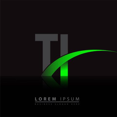 İlk harf TI logotype şirketi ismi yeşil ve siyah Swoosh tasarımı. iş ve şirket kimliği için vektör logosu.