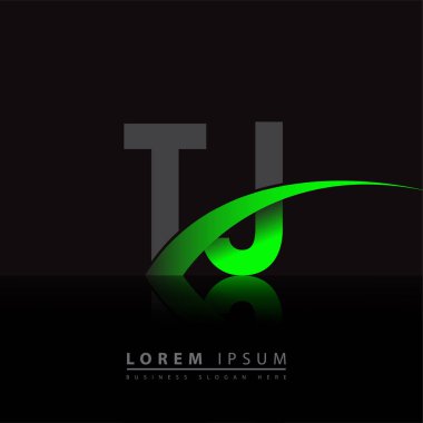 İlk harf TJ logotype şirketi ismi yeşil ve siyah Swoosh tasarımı. iş ve şirket kimliği için vektör logosu.