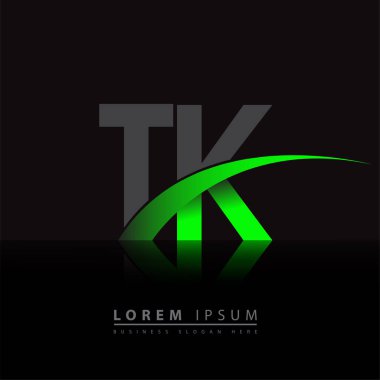 İlk harf TK logotype şirketinin adı yeşil ve siyah Swoosh tasarımı. iş ve şirket kimliği için vektör logosu.