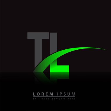 İlk harf TL logotype şirketi ismi yeşil ve siyah Swoosh tasarımı. iş ve şirket kimliği için vektör logosu.
