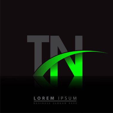 İlk harf TN logotype şirketi ismi yeşil ve siyah Swoosh tasarımı. iş ve şirket kimliği için vektör logosu.
