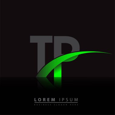 İlk harf TP logotype şirketi ismi yeşil ve siyah Swoosh tasarımı. iş ve şirket kimliği için vektör logosu.