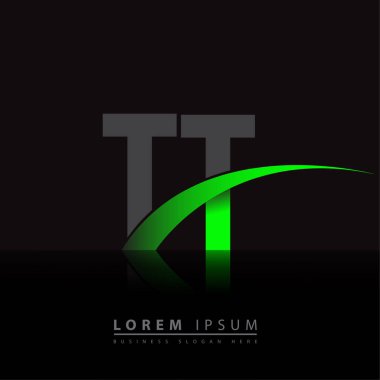 İlk harf TT logotype şirketi ismi yeşil ve siyah Swoosh tasarımı. iş ve şirket kimliği için vektör logosu.