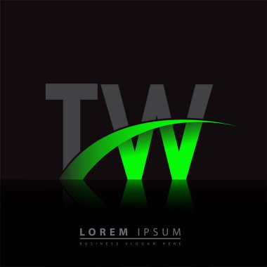 İlk harf TW logotype şirketi ismi yeşil ve siyah Swoosh tasarımı. iş ve şirket kimliği için vektör logosu.