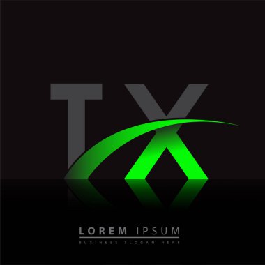 İlk harf TX logotype şirketi ismi yeşil ve siyah Swoosh tasarımı. iş ve şirket kimliği için vektör logosu.