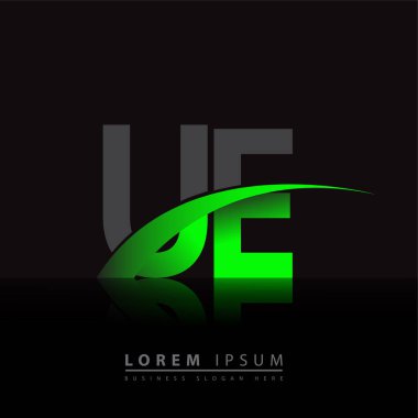 İlk harf UE logotype şirketi ismi yeşil ve siyah Swoosh tasarımı. iş ve şirket kimliği için vektör logosu.
