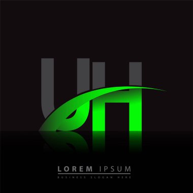 İlk harf UH logotype şirketinin adı renkli yeşil ve siyah Swoosh tasarımı. iş ve şirket kimliği için vektör logosu.