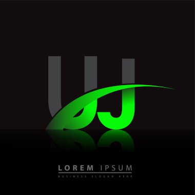 İlk harfi UJ logotype şirketi. Renkli yeşil ve siyah Swoosh tasarımı. iş ve şirket kimliği için vektör logosu.