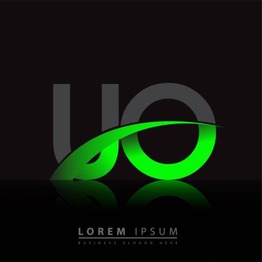 İlk harf UO logotype şirketi ismi yeşil ve siyah Swoosh tasarımı. iş ve şirket kimliği için vektör logosu.