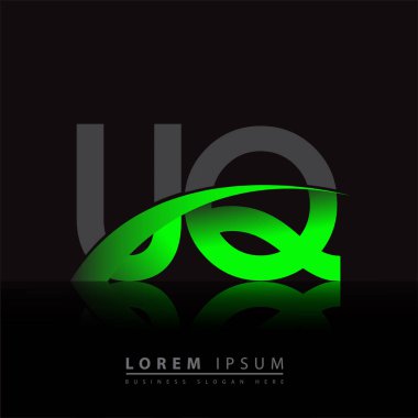 İlk harfi UQ logotype şirketi. Renkli yeşil ve siyah Swoosh tasarımı. iş ve şirket kimliği için vektör logosu.