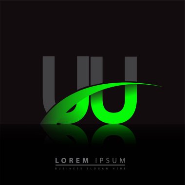 İlk harfi UU logotype şirketi. Renkli yeşil ve siyah Swoosh tasarımı. iş ve şirket kimliği için vektör logosu.