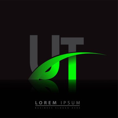 İlk harf UT logotype şirketi ismi yeşil ve siyah Swoosh tasarımı. iş ve şirket kimliği için vektör logosu.
