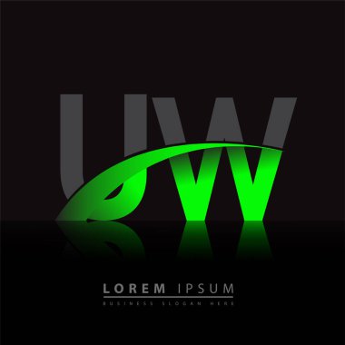 İlk harfi UW logotype şirketi. Renkli yeşil ve siyah Swoosh tasarımı. iş ve şirket kimliği için vektör logosu.