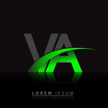 İlk harf VA logotype şirketi ismi yeşil ve siyah Swoosh tasarımı. iş ve şirket kimliği için vektör logosu.