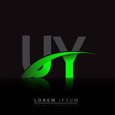 İlk harfi UY logotype şirketi. Renkli yeşil ve siyah Swoosh tasarımı. iş ve şirket kimliği için vektör logosu.